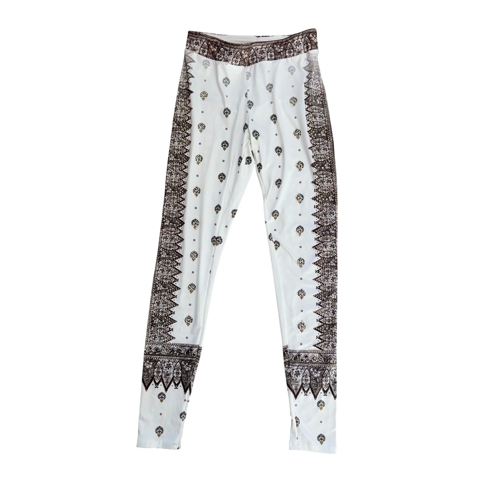 Y2kBoho Hippie Rhinestone Paisley Border Print Leggings White Small